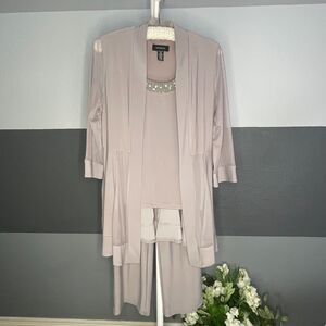 R&M Richards 8 Taupe 2pc Pant Suit Beaded Neckline Mother of the Bride Formal